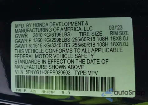 2023 Honda Pilot Awd Lx from USA, damaged, VIN 5FNYG1H28PB020602